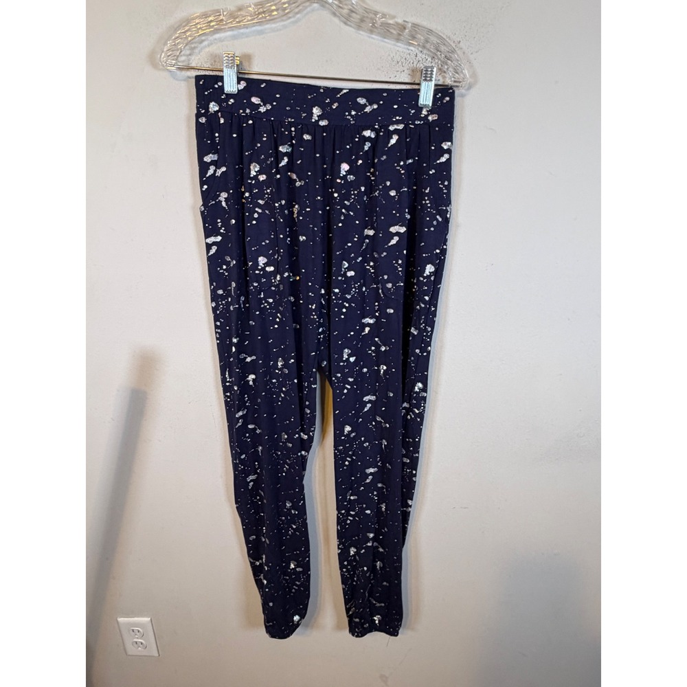 Terez Womens Jogger Pants Silver Foil Splatter Navy Blue Size Medium